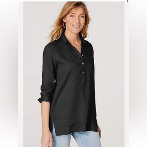 J. Jill Love Linen Black Button-Front Tunic Top SZ XL
